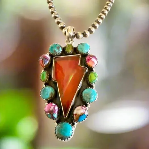 HUGE! Statement Mixed Stone Lightening Bolt Pendant 2.5” Long - Picture 3 of 6